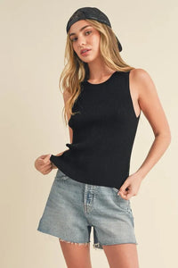 Aemi + Co Ribbed Round Neck Knit Tank - Brittney MADE