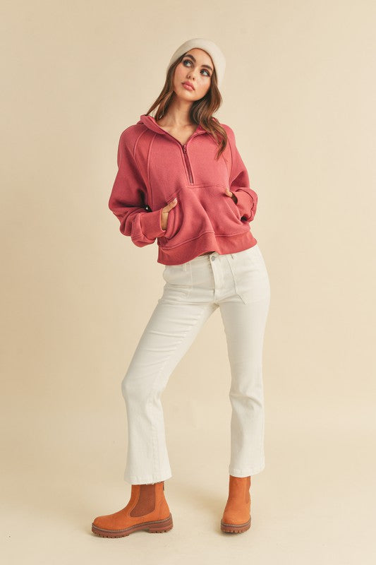 Aemi + Co Half Zip Raglan Sleeve Hoodie with Kangaroo Pocket - Brittney MADE