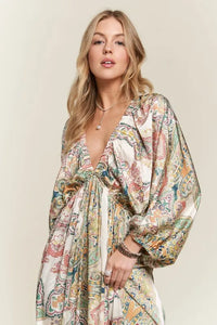 ADORA Printed V-Neck Batwing Sleeve Dress - Brittney MADE