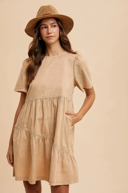 Annie Wear Mineral Washed Round Neck Short Sleeve Denim Dress - Brittney MADE