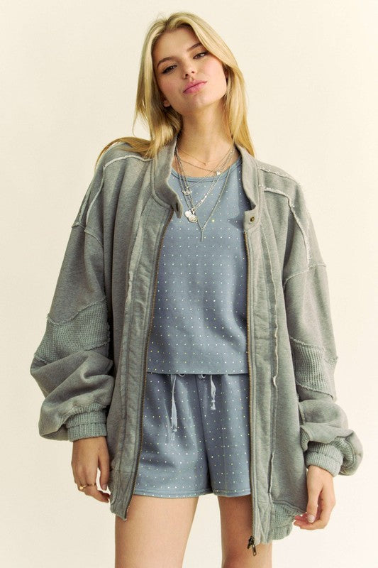 Davi & Dani Exposed Seam Zip Up Dropped Shoulder Jacket - Brittney MADE
