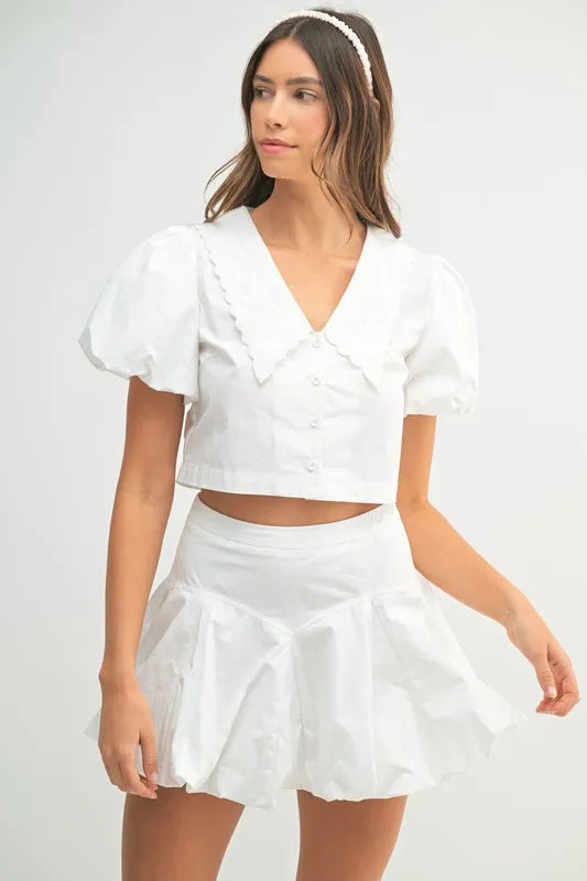 MABLE Puff Sleeve Button Down Top and Bubble Skirt Set - Brittney MADE