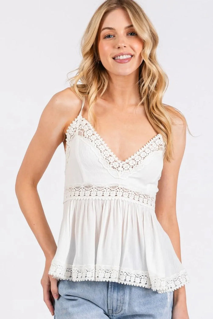 Mittoshop Crisscross Back Lace Detail V-Neck Cami - Brittney MADE
