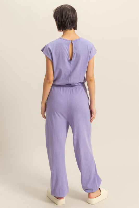 HYFVE Back Keyhole Round Neck Cap Sleeve Drawstring Jumpsuit - Brittney MADE