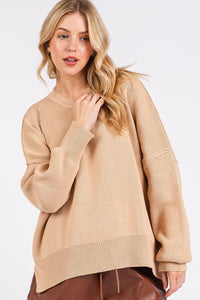 Mittoshop Side Slit Round Neck Drop Shoulder Sweater - Brittney MADE