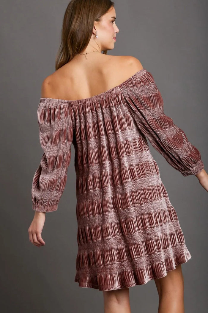 Umgee Off-Shoulder Balloon Sleeve Velvet Mini Dress - Brittney MADE