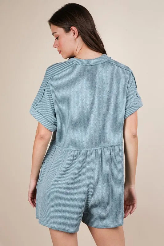 VERY J Two Tone Ribbed Knit Comfy Casual Romper - Brittney MADE