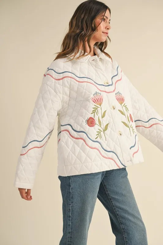 MABLE Floral Multi Color Embroidered Quilted Jacket - Brittney MADE