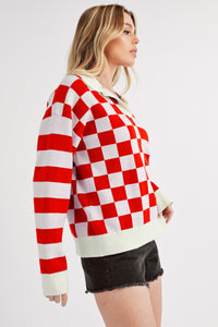 Aemi + Co Striped & Checkered Drop Shoulder Sweater - Brittney MADE