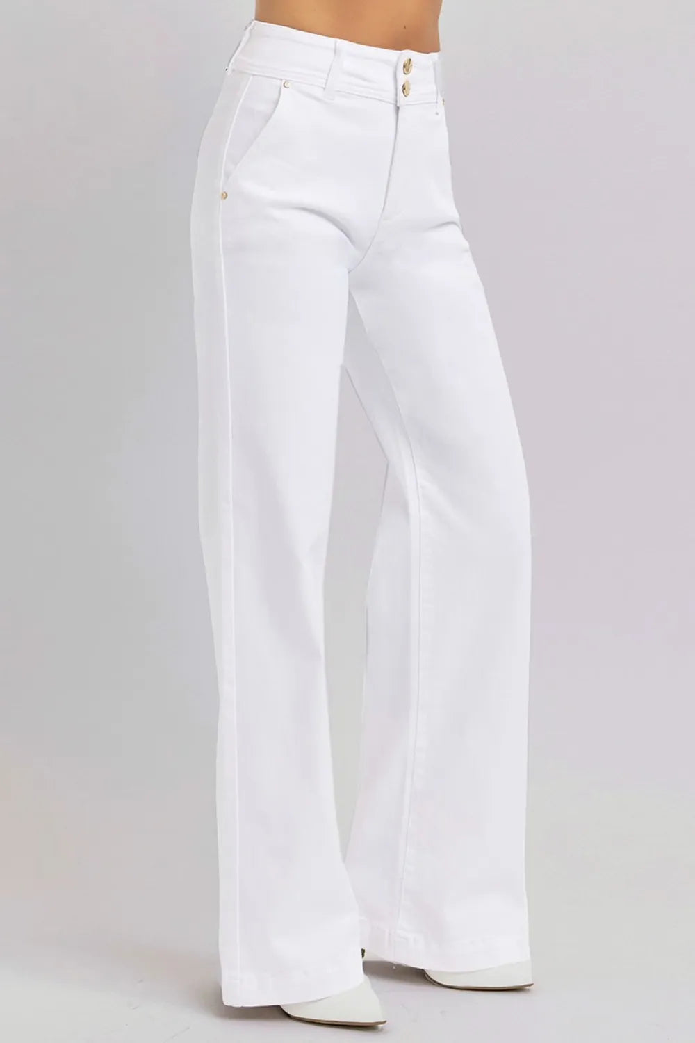 RISEN Full Size Tummy Control Double Button Wide Leg Jeans - Brittney MADE