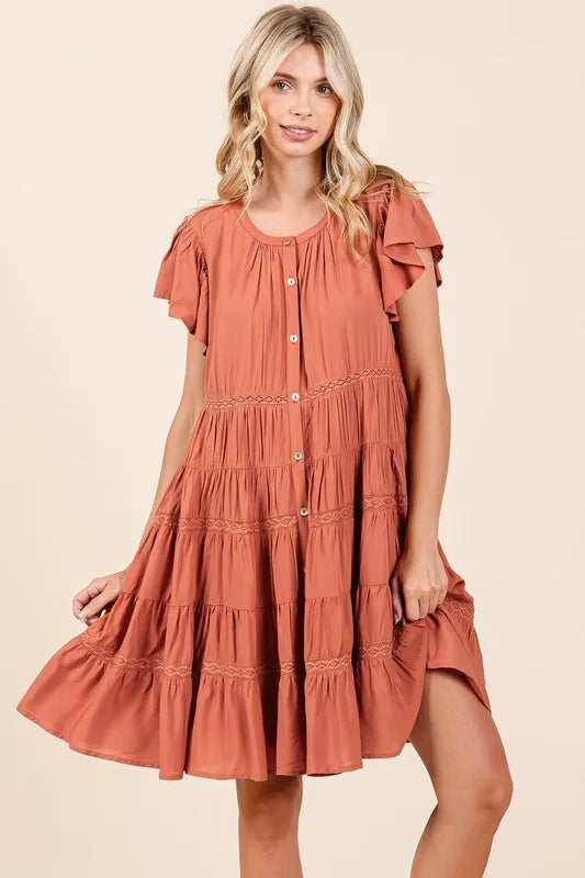 Mittoshop Lace Detail Ruffled Button Down Tiered Dress - Brittney MADE