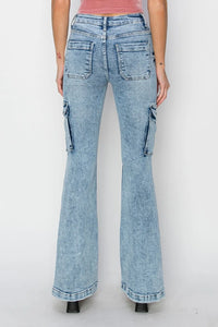 RISEN Full Size High Rise Cargo Flare Jeans - Brittney MADE