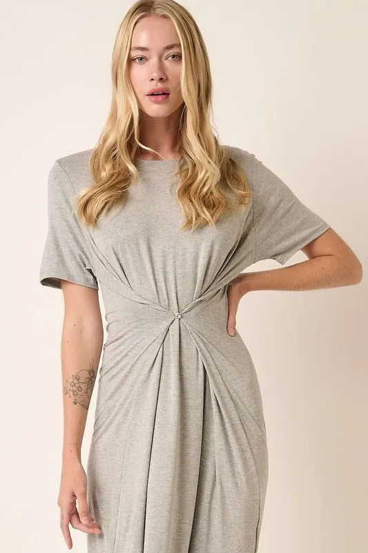 Mittoshop Side Slit Round Neck Short Sleeve Dress - Brittney MADE