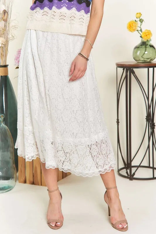ADORA Elastic Waist Lace Midi Skirt - Brittney MADE