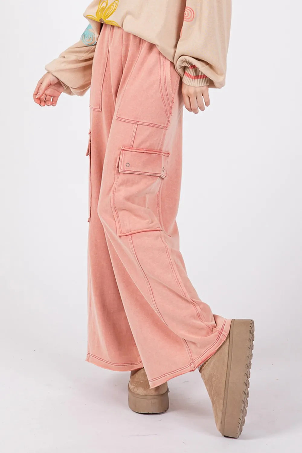 SAGE + FIG Knit Terry Mineral Wash Wide Leg Pants - Brittney MADE