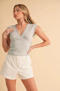Aemi+Co V-Neck Cap Sleeve Cropped Top - Brittney MADE