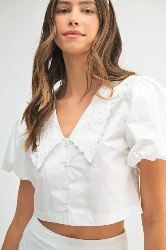 MABLE Puff Sleeve Button Down Top and Bubble Skirt Set - Brittney MADE