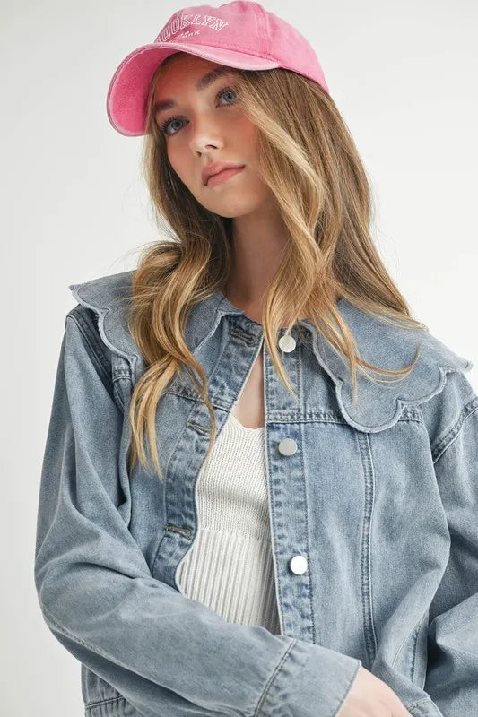 MABLE Scallop Peter Pan Collar Denim Jacket - Brittney MADE