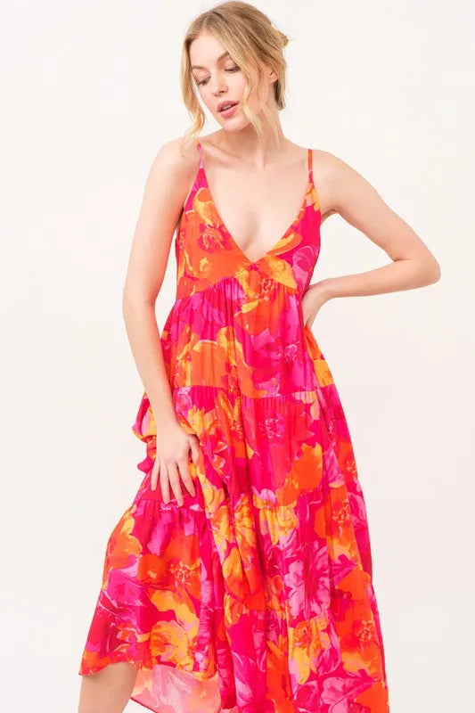 And The Why Floral Tiered Maxi Cami Dress with Pockets - Brittney MADE