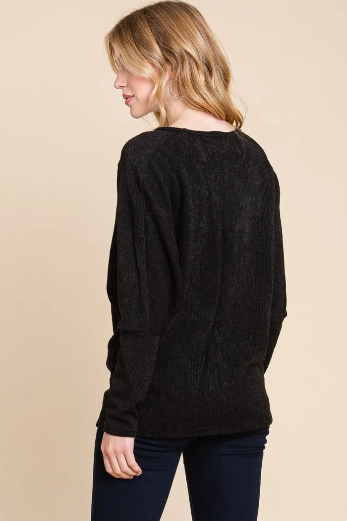 BOMBOM Drop Shoulder Long Sleeve Knit Top - Brittney MADE