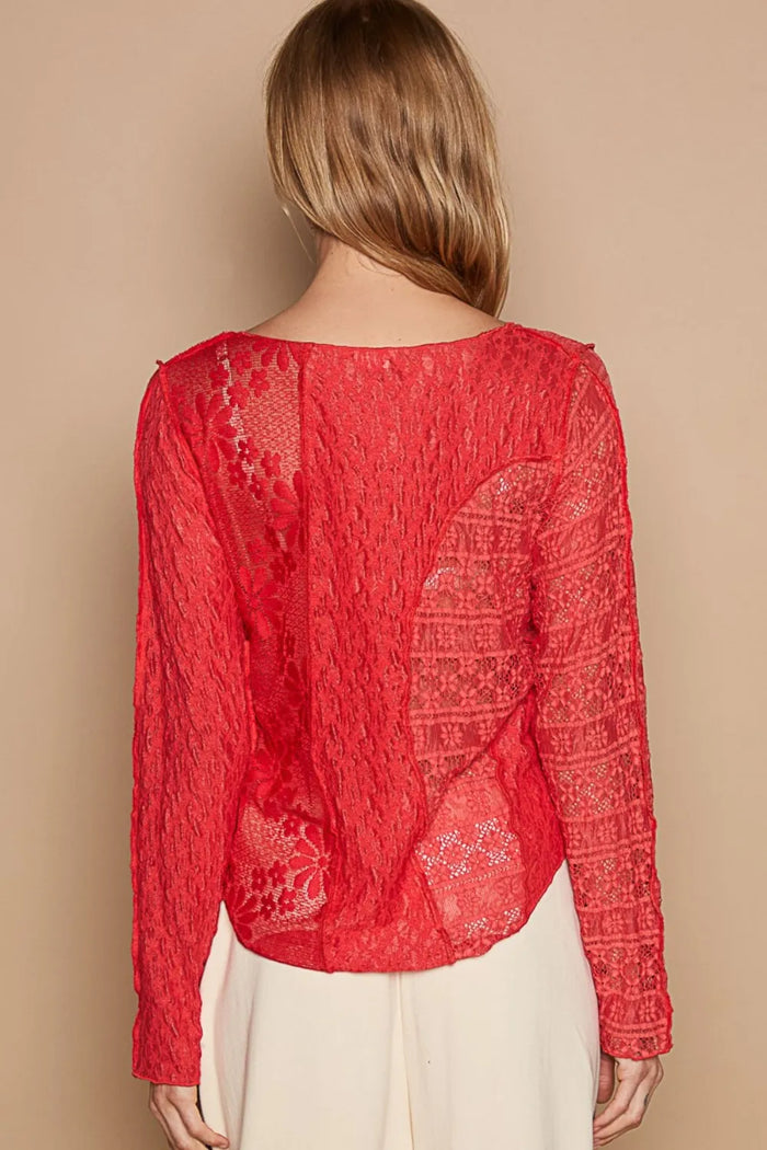 POL Exposed Seam Long Sleeve Lace Knit Top - Brittney MADE
