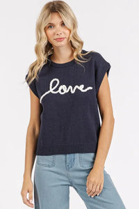 Mittoshop Contrast Letter Round Neck Cap Sleeve Knit Top - Brittney MADE