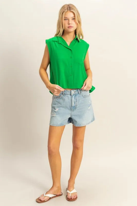 HYFVE Buttoned Front Sleeveless Collar Shirt - Brittney MADE
