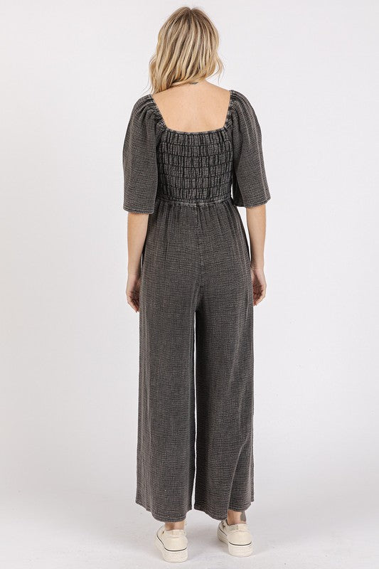 Mittoshop Mineral Wash Gauze Ruched Wide Leg Jumpsuit - Brittney MADE