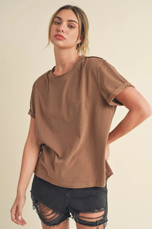 Aemi + Co Exposed Seam Round Neck Short Sleeve T-Shirt - Brittney MADE