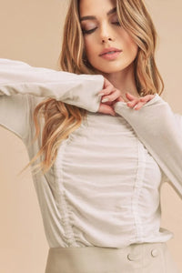 Aemi + Co Ruched Front Round Neck Long Sleeve T-Shirt - Brittney MADE