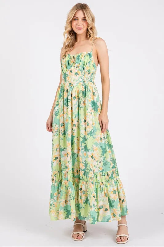 Mittoshop Floral Smocked Back Ruffled Hem Maxi Cami Dress - Brittney MADE