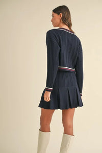 MABLE Cable-Knit Top and Pleated Skirt Sweater Set - Brittney MADE
