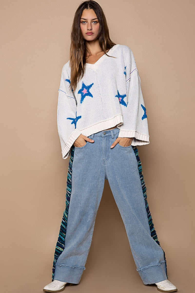 POL Long Sleeve Star Patch Sweater - Brittney MADE