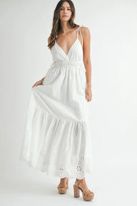 MABLE Eyelet Lace Maxi Dress with Side Strap Details - Brittney MADE