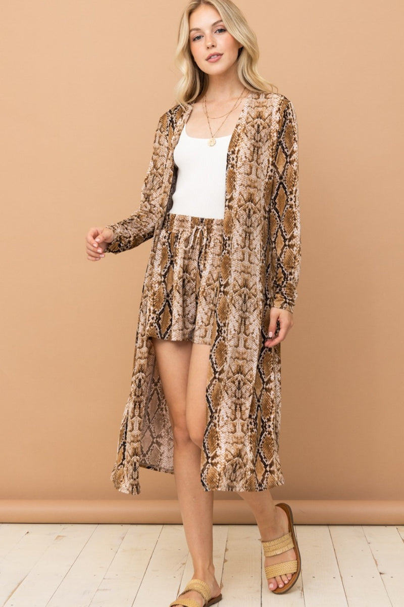And The Why Snake Print Kimono Open Front Longline Cardigan - Brittney MADE