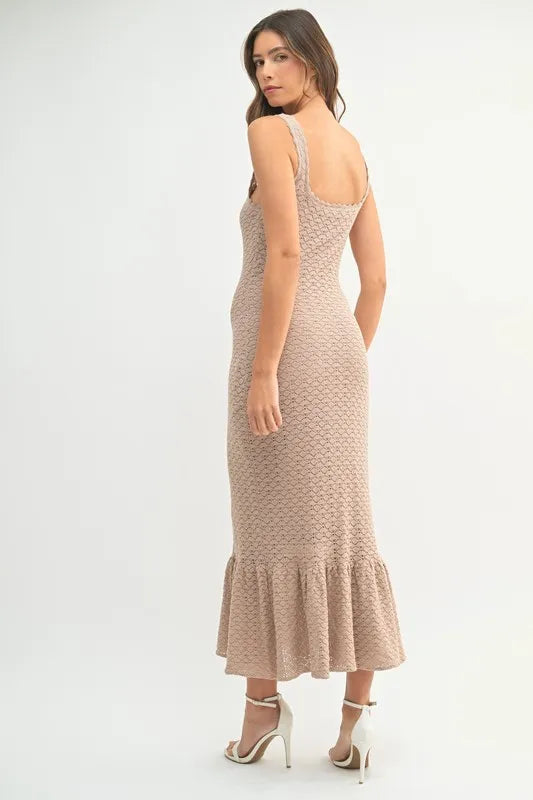 MABLE Ruffled Hem Sleeveless Crochet Knit Midi Dress - Brittney MADE