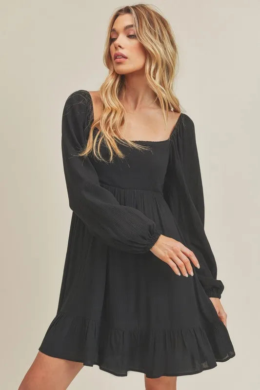 Aemi + Co Ruffled Hem Square Neck Balloon Sleeve Mini Dress - Brittney MADE