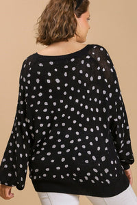 Umgee Full Size Dalmatian Hand Stamped Round Neck Sweater Plus Size - Brittney MADE