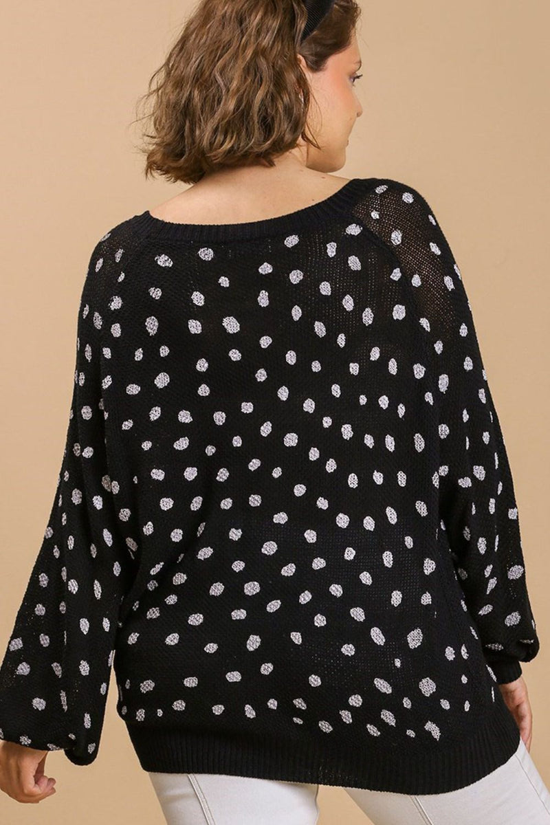 Umgee Full Size Dalmatian Hand Stamped Round Neck Sweater Plus Size - Brittney MADE