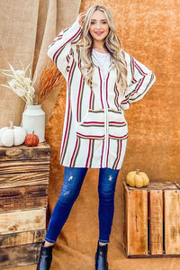 And The Why Rainbow Stripe Zipper Up Cardigan with Hood - Brittney MADE