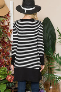 Celeste Full Size Striped Button Up Long Sleeve Cardigan Plus Size - Brittney MADE