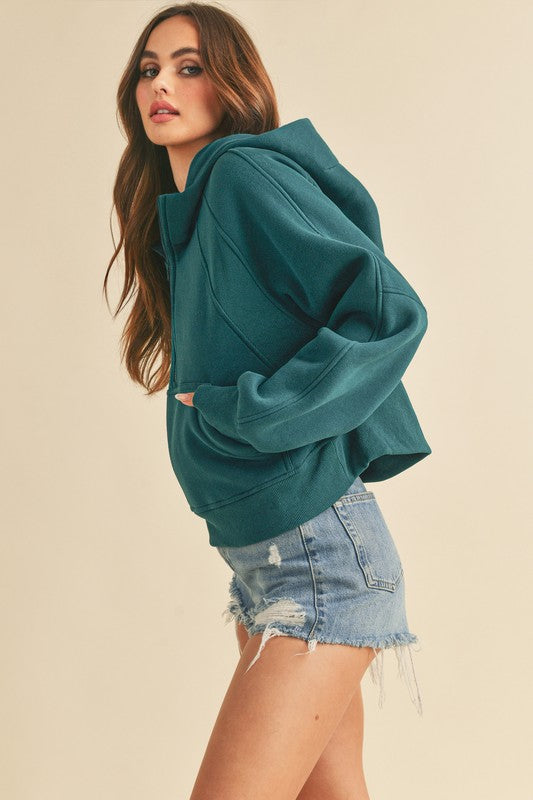 Aemi + Co Half Zip Raglan Sleeve Hoodie with Kangaroo Pocket - Brittney MADE