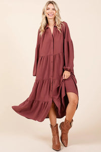 Mittoshop Tiered Button Down Long Sleeve Midi Dress - Brittney MADE