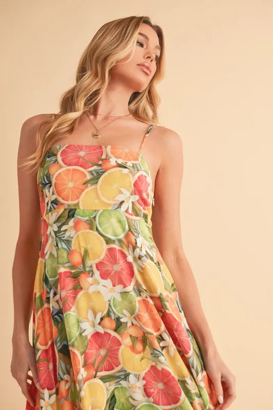 Aemi + Co Fruit Print Square Neck Maxi Cami Dress - Brittney MADE