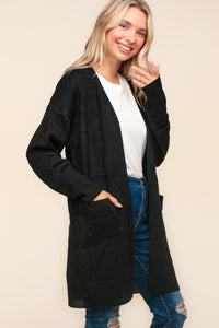 Haptics Stripe Textured Open Front Cardigan with Pockets - Brittney MADE