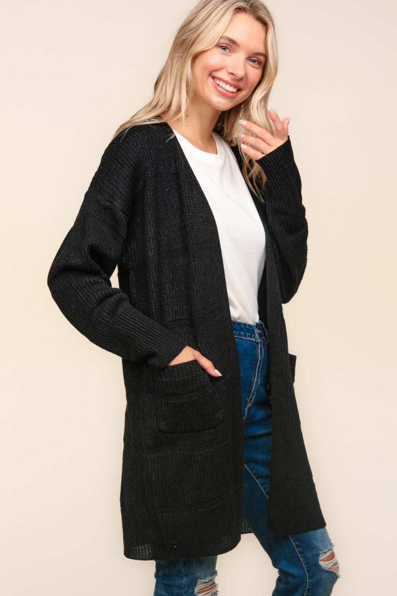 Haptics Stripe Textured Open Front Cardigan with Pockets - Brittney MADE