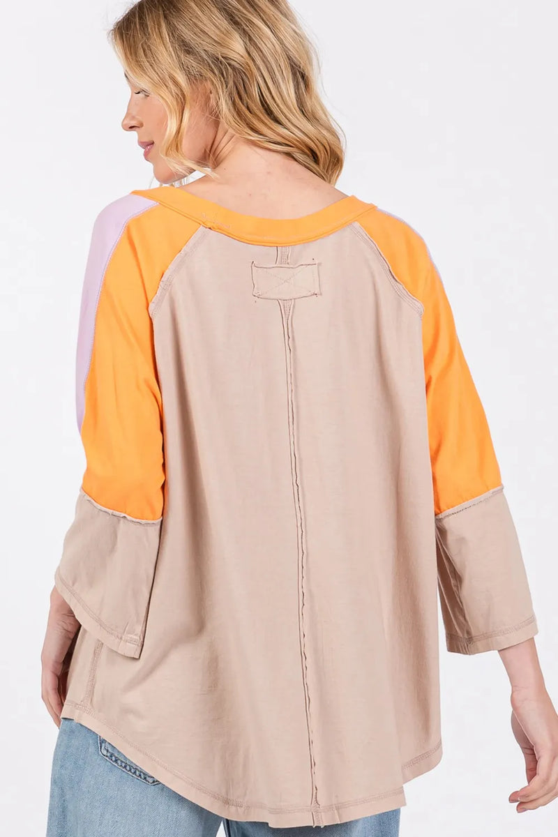 SAGE + FIG Color Block Curved Hem T-Shirt - Brittney MADE