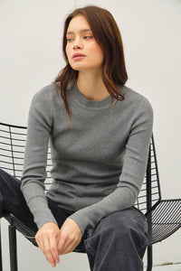 Be Cool Round Neck Long Sleeve Ribbed Sweater - Brittney MADE