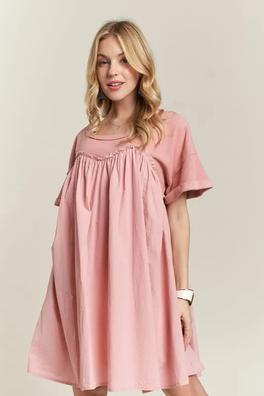 ADORA Round Neck Half Sleeve Babydoll Dress - Brittney MADE