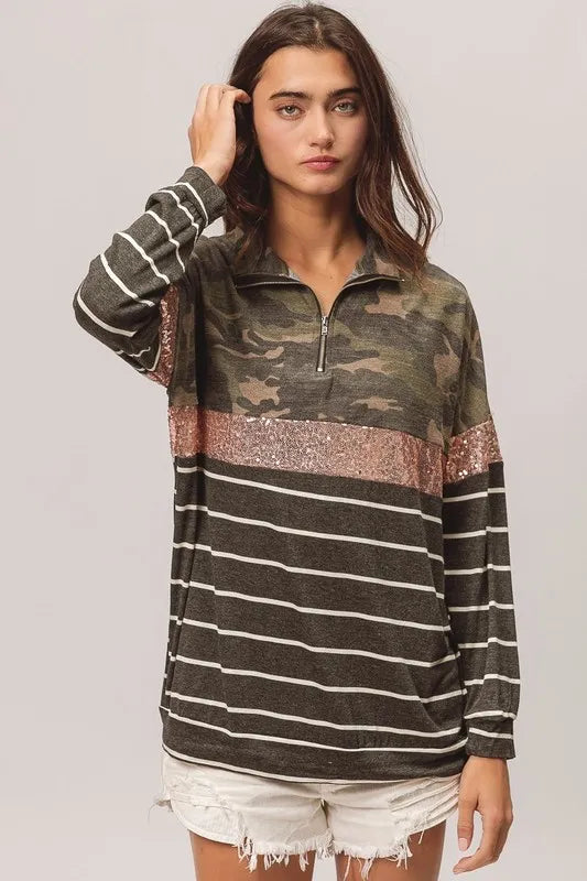 BiBi Camouflage French Terry Knit Top - Brittney MADE